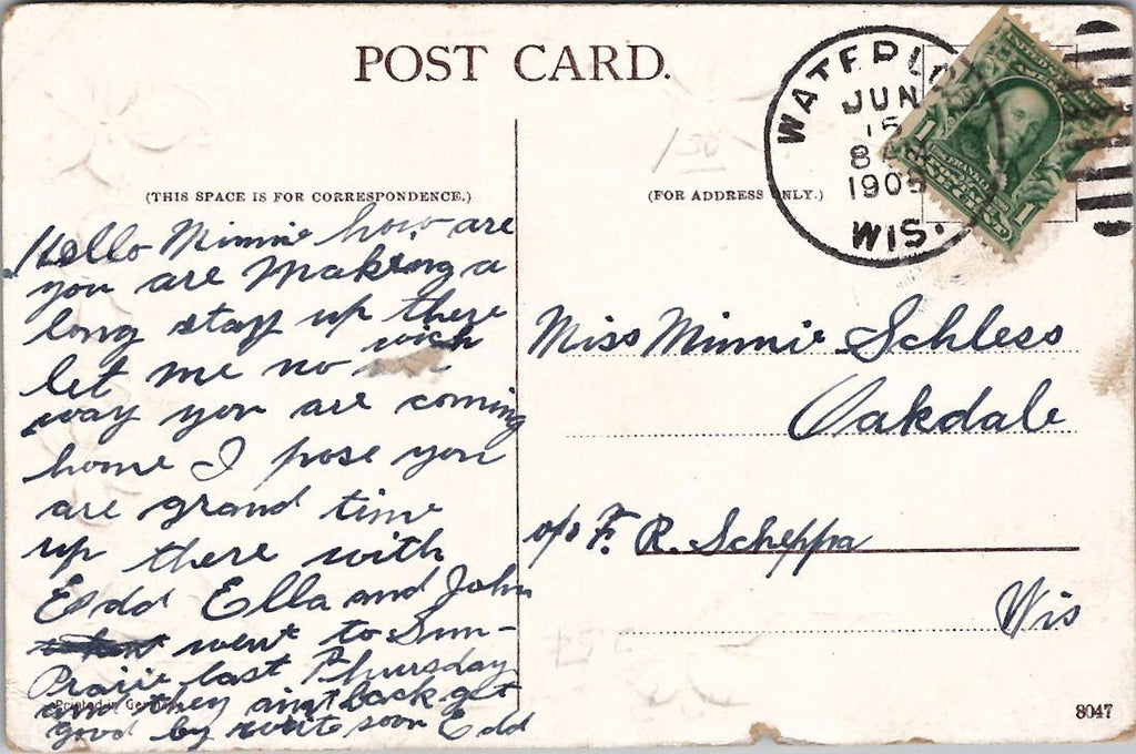 Postcard Many Happy Returns PM 1908 Waterloo Wis
