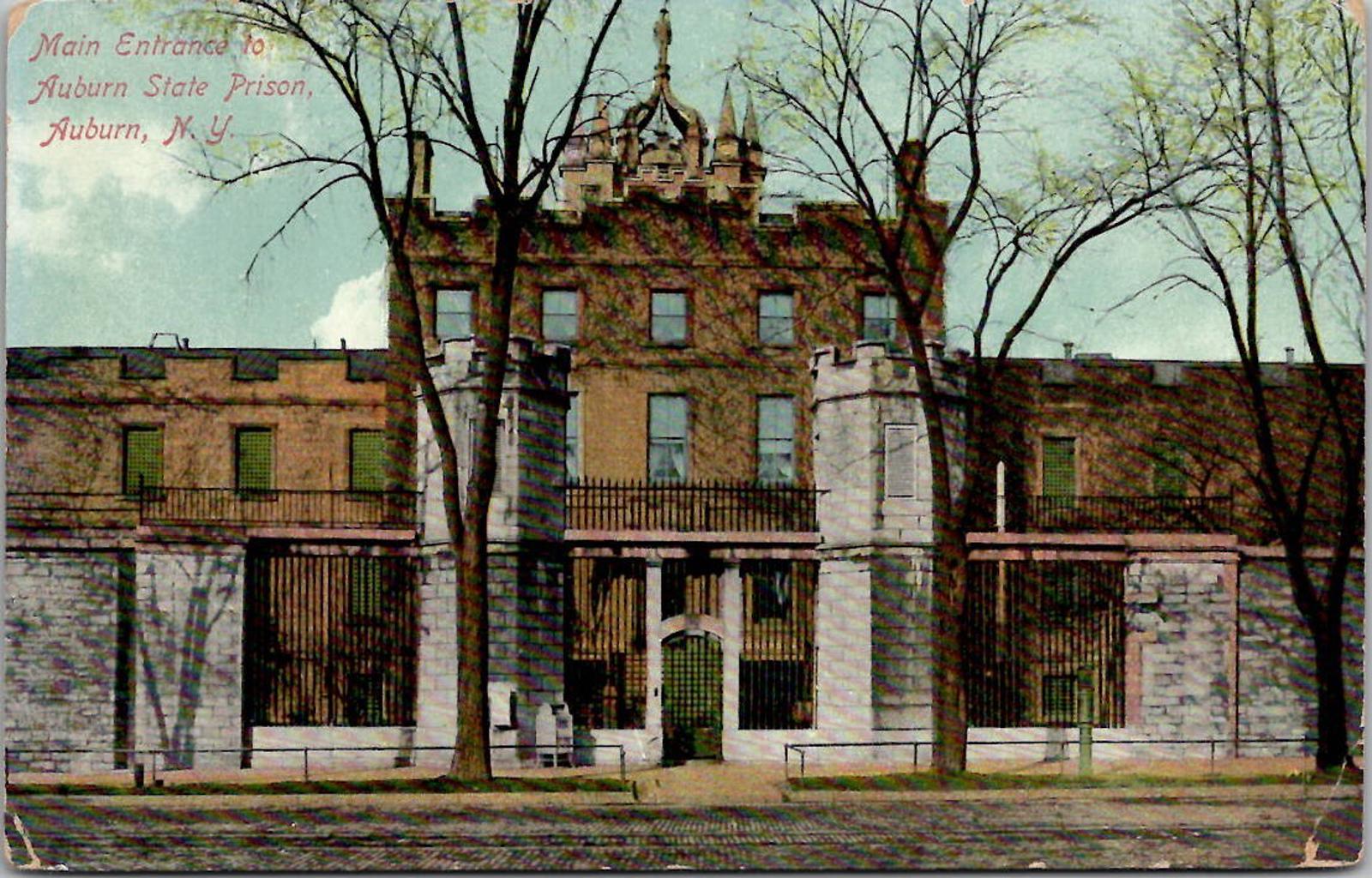 Postcard Main Entrance to Auburn State Prison N.Y. D-11921 Americhrome ANC