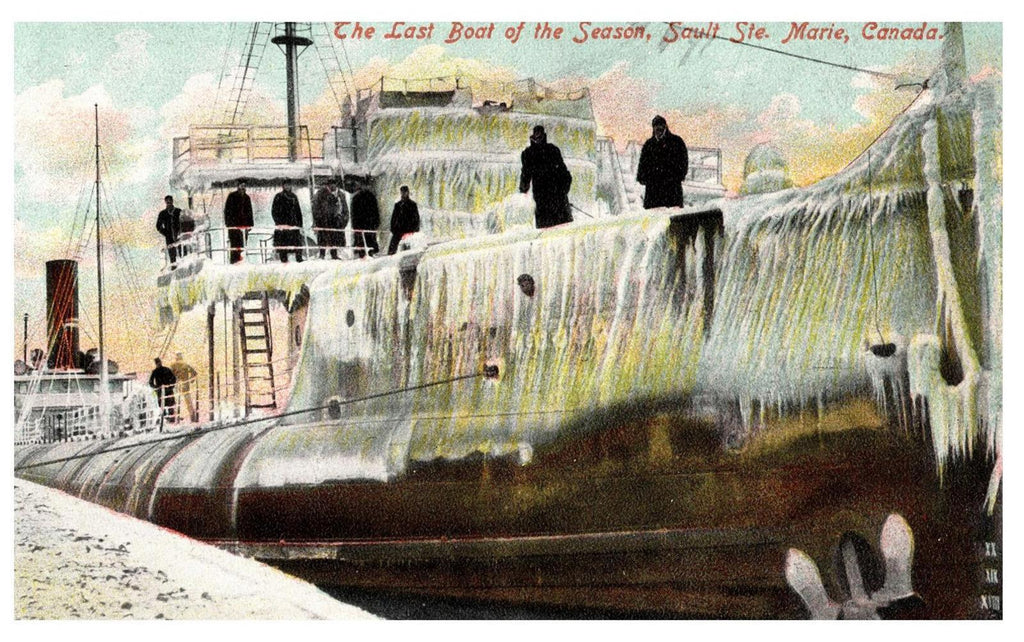Postcard The Last Boat of the Season Sault St. Marie Canada Great Lakes Shipping