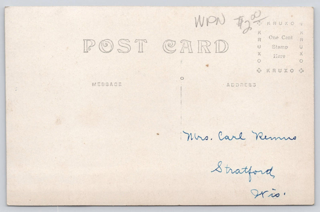 Postcard RRPC Young Girl at Podium Stand Real Photo Kruxo Stamp Box