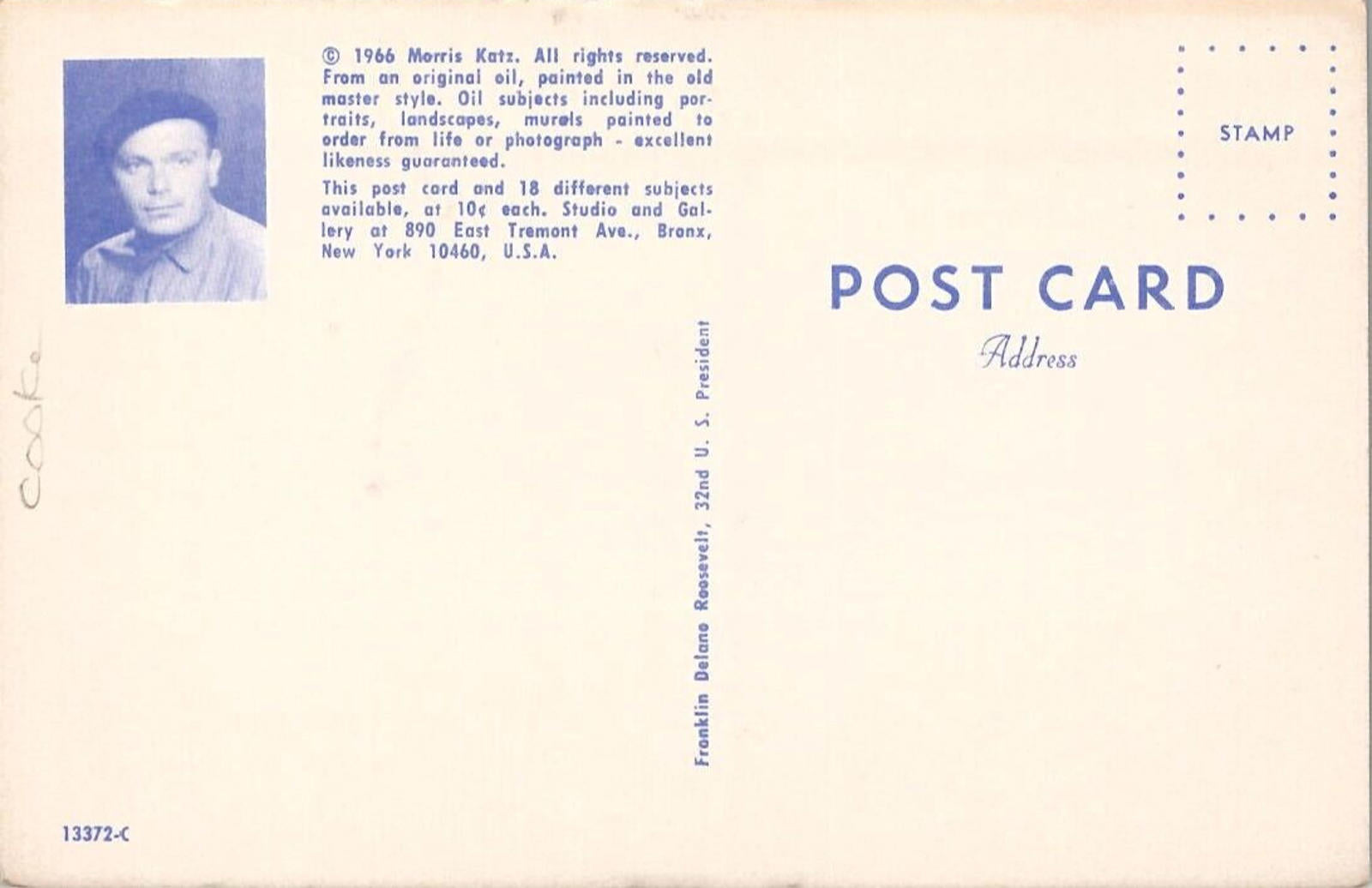 Postcard Franklin Delano Roosevelt thirty-second President United States Katz