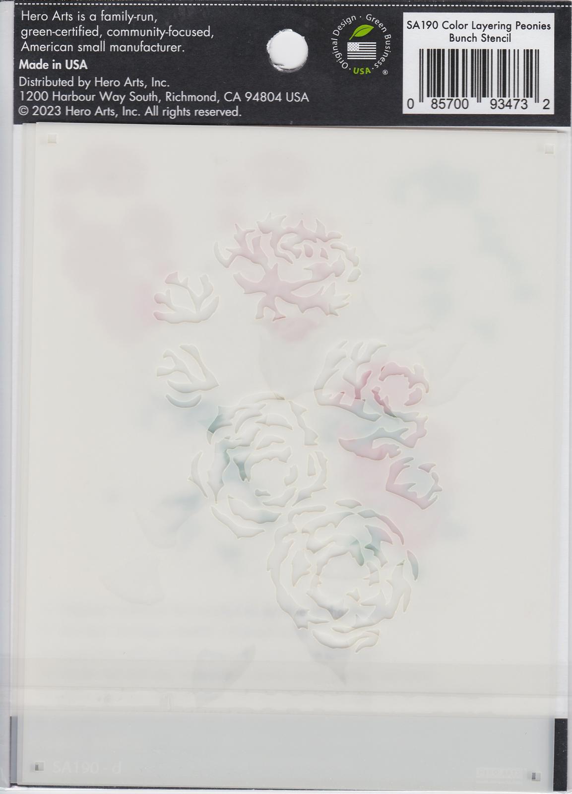 SA190 Peonies Bunch Stencils Color Layering Hero Arts 085700934732