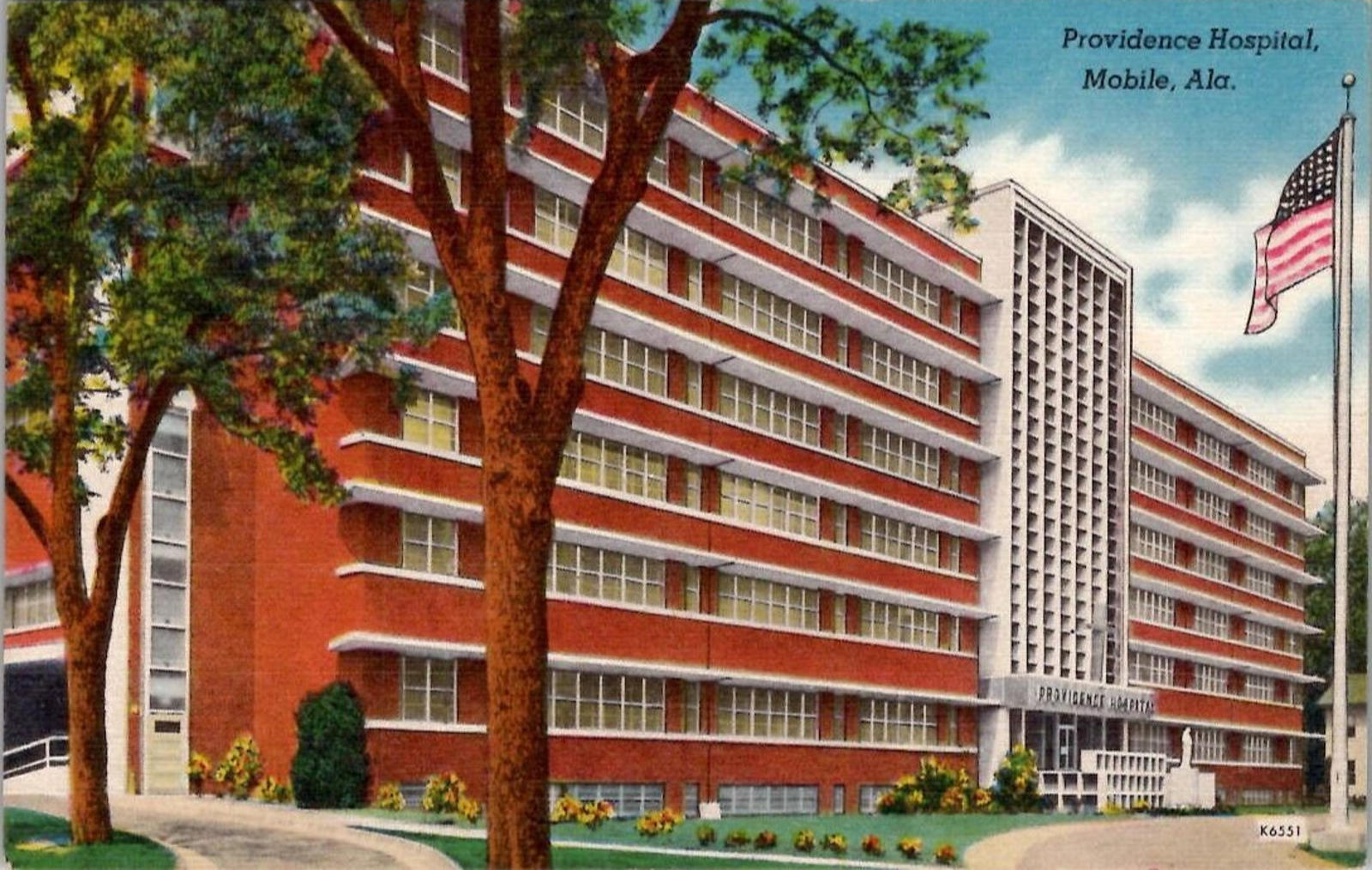Postcard Providence Hospital Mobile Ala Founded 1854 Colourpicture UNP Linen