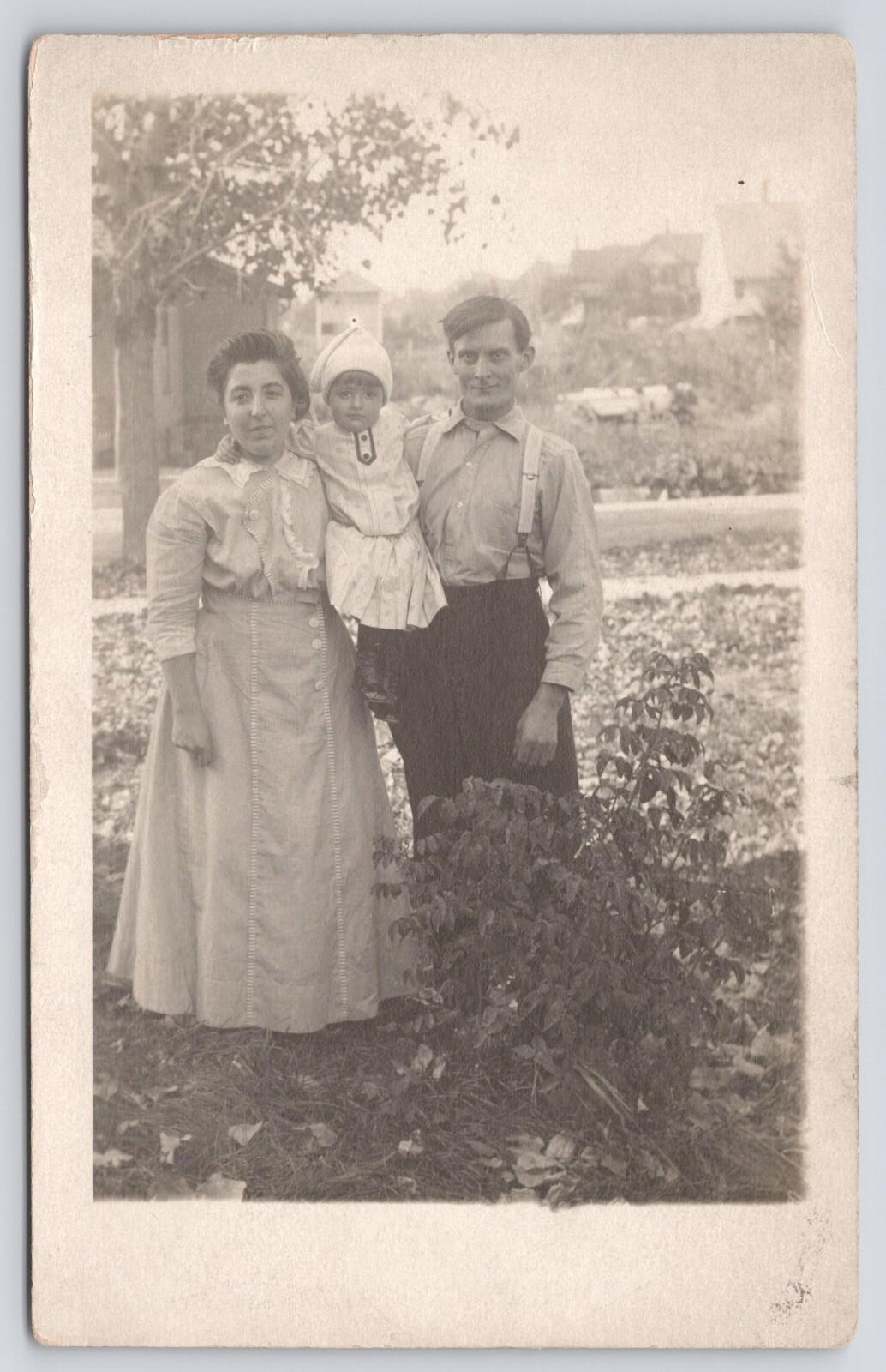 RPPC Farm Family Portrait Husband Wife Daughter AZO Real Photo Postcard 1904-18