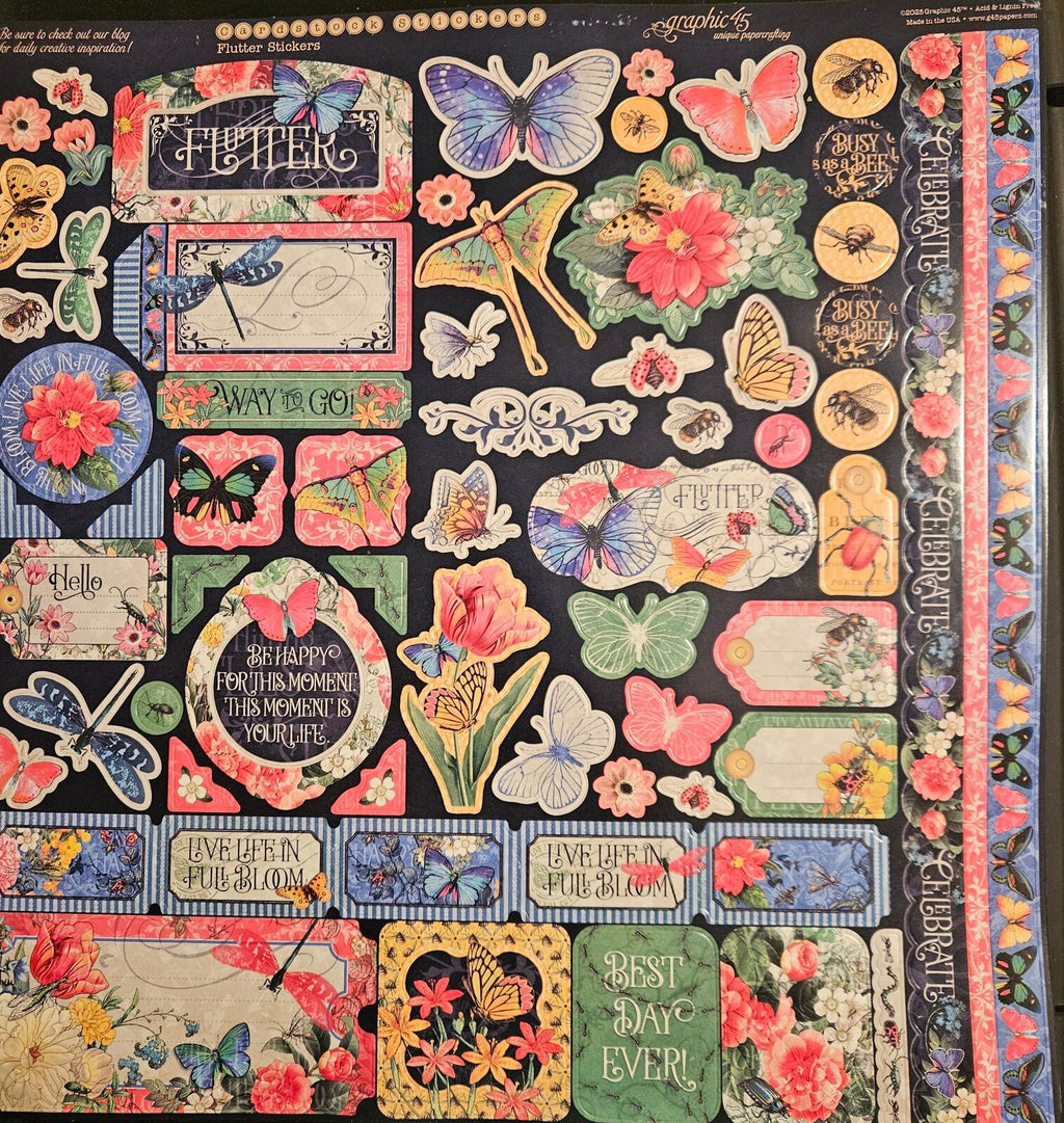 Graphic 45 Flutter 12x12 Keepsake Edition Paper Stickers Ephemera pack