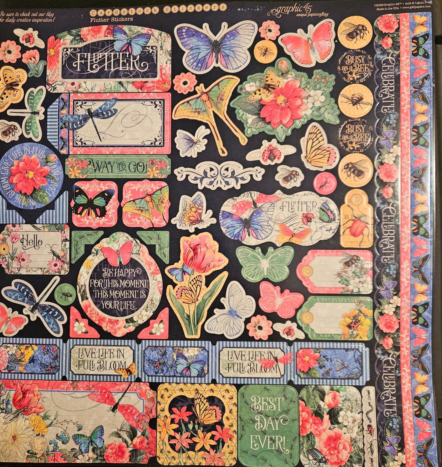 Graphic 45 Flutter 12x12 Keepsake Edition Paper Stickers Ephemera pack