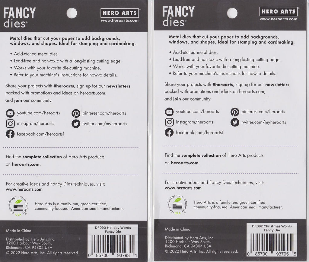 Lot of 2: DF092 Christmas Words & DF090 Holiday Words Fancy Dies Hero Arts Meta