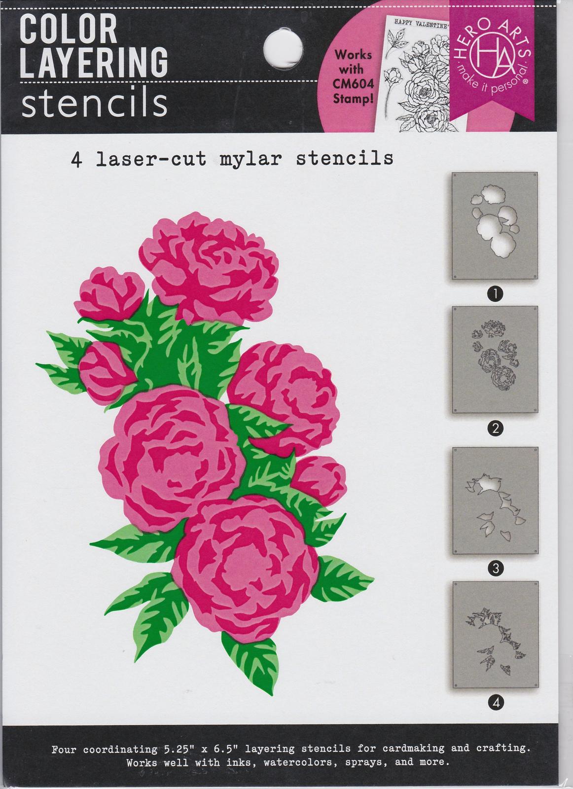 SA190 Peonies Bunch Stencils Color Layering Hero Arts 085700934732