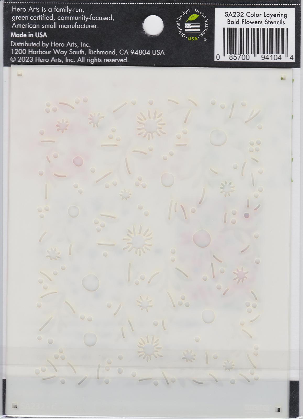 SA232 Bold Flowers Stencils Color Layering Hero Arts 085700941044 NIP