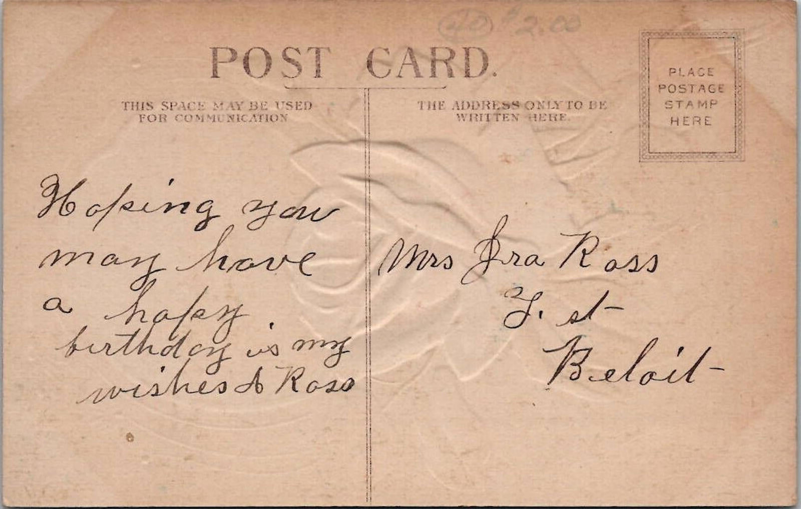 Postcard Birthday To Greet You Embossed Rose Moonlight Boats Seascape UNP