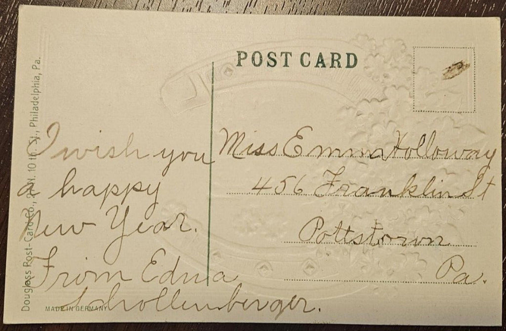 Postcard 1909 A Happy New Year Embossed Glittered Douglas Post-Card Co Germany