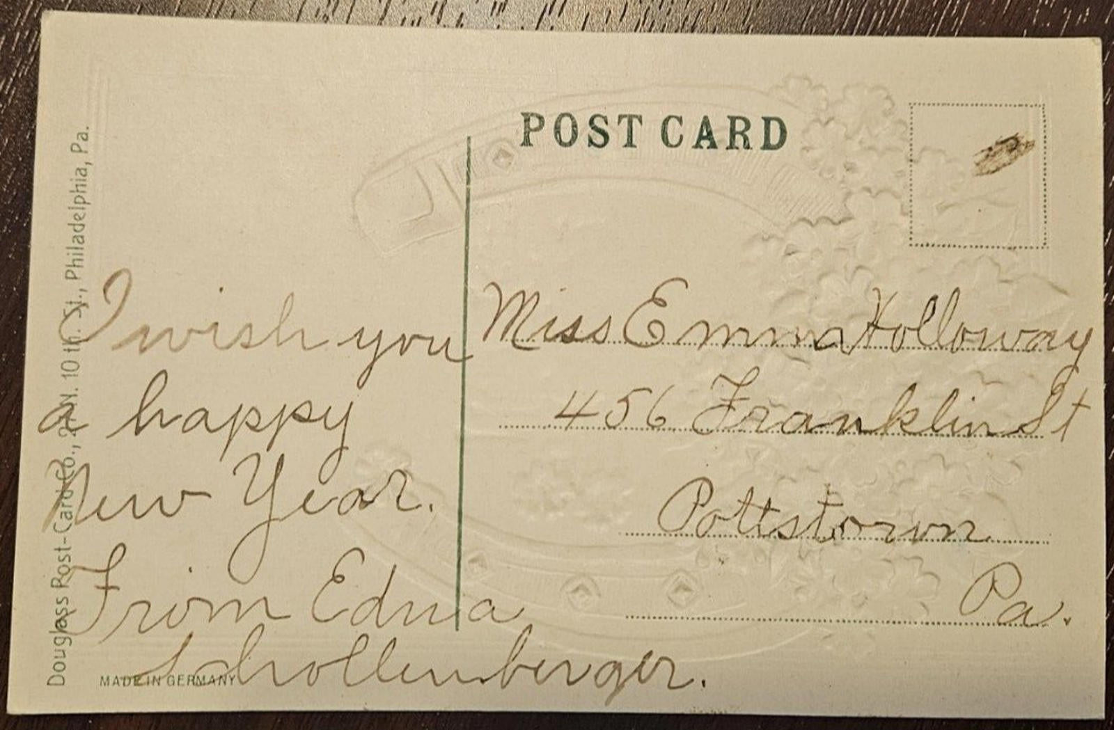 Postcard 1909 A Happy New Year Embossed Glittered Douglas Post-Card Co Germany