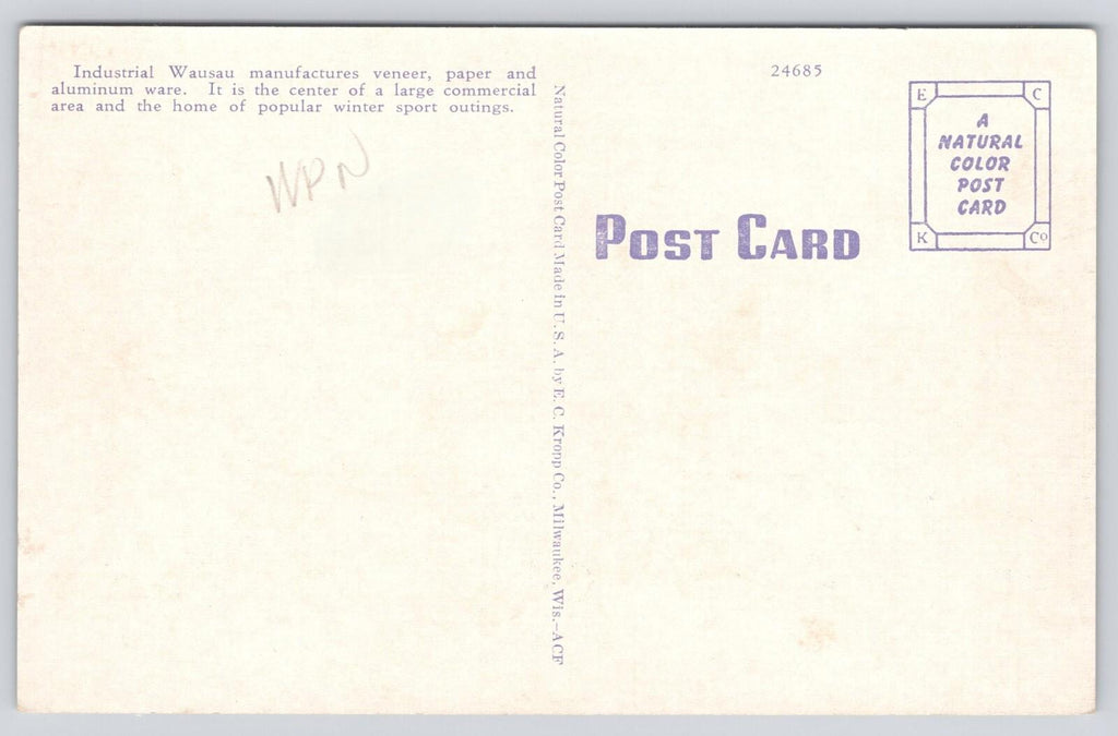 Postcard City Hall Wausau Wis 38 Industrial Natural Color Linen UNP
