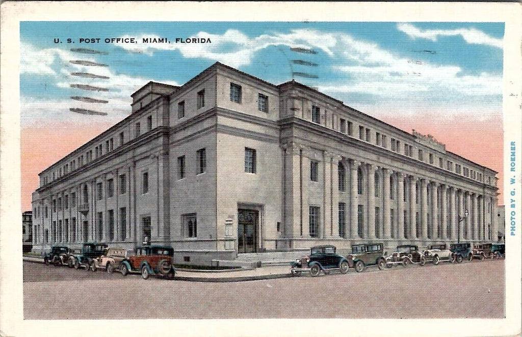 US Post Office Miami Florida 1936 New 1933 Linen Postcard Photo by GW Roemer