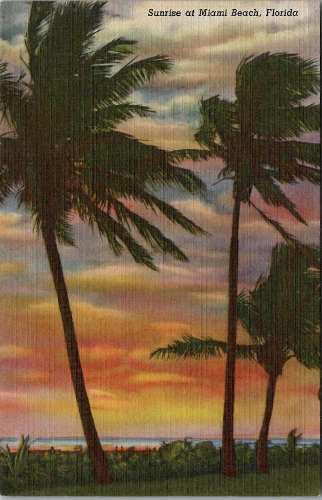 Postcard Sunrise at Miami Beach Florida Curt Teich UNP Linen Dade County 225