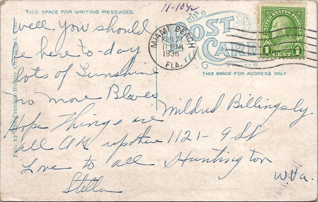 Postcard Band Concert in Royal Palm Park Miami Florida 1936 PM Crandon-Hunter