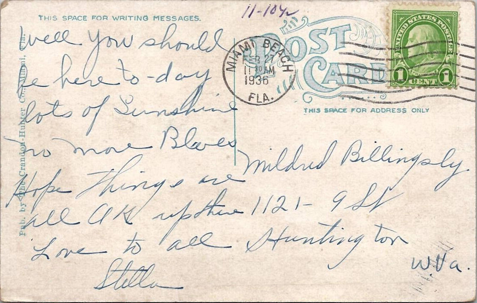 Postcard Band Concert in Royal Palm Park Miami Florida 1936 PM Crandon-Hunter