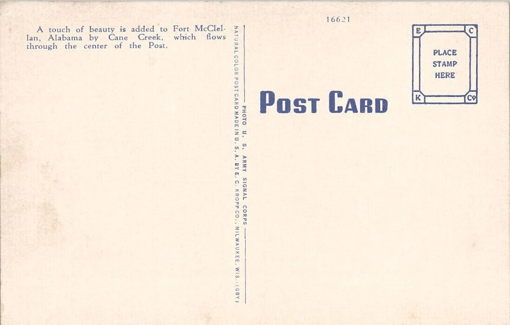 Postcard Cane Creek and Bridge Fort McClellan Anniston Ala UNP Kropp Linen