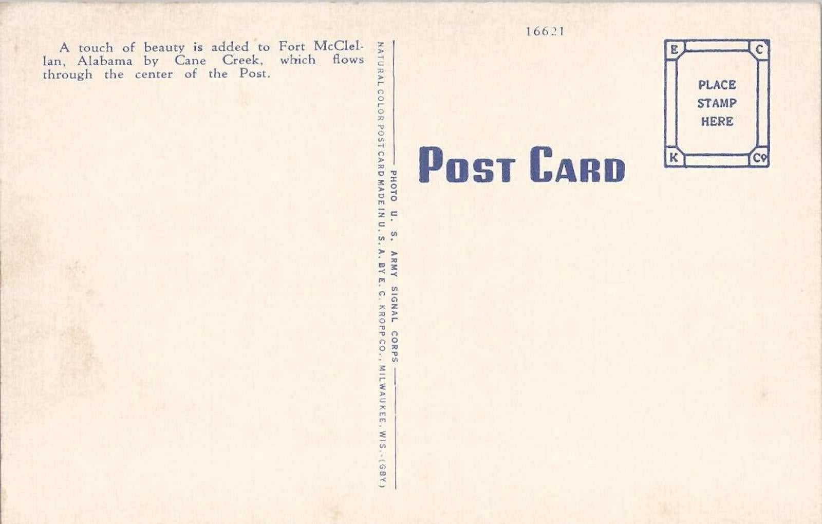 Postcard Cane Creek and Bridge Fort McClellan Anniston Ala UNP Kropp Linen