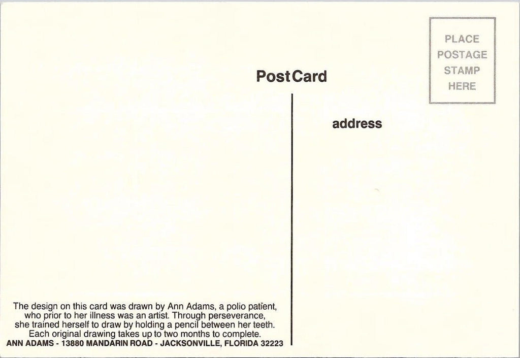 Postcard Drawn Kitten & Butterfly Art Reprint Ann Adams Polio Patient Signed