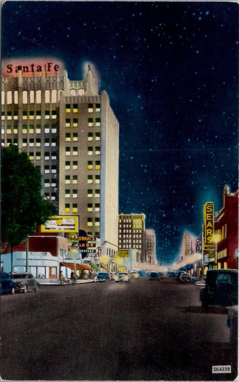 Night View Polk Street Amarillo Texas Photo Lester Williams Shini Color Postcard