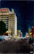 Night View Polk Street Amarillo Texas Photo Lester Williams Shini Color Postcard