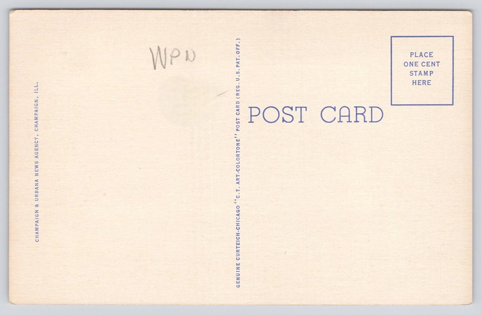 Postcard City Building Champaign ILL  Curteich Linen UNP
