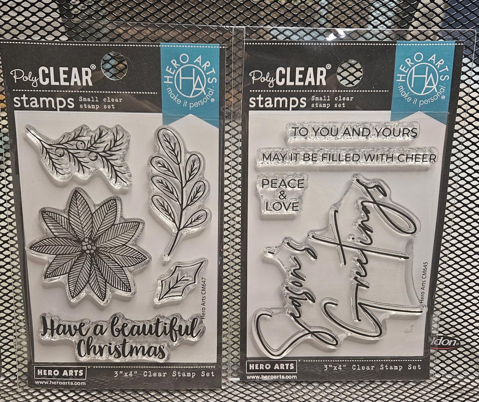 Two Stamp Sets Hero Arts 3x4 Poinsettia Arrangement CM647 Seasons Greeting CM645