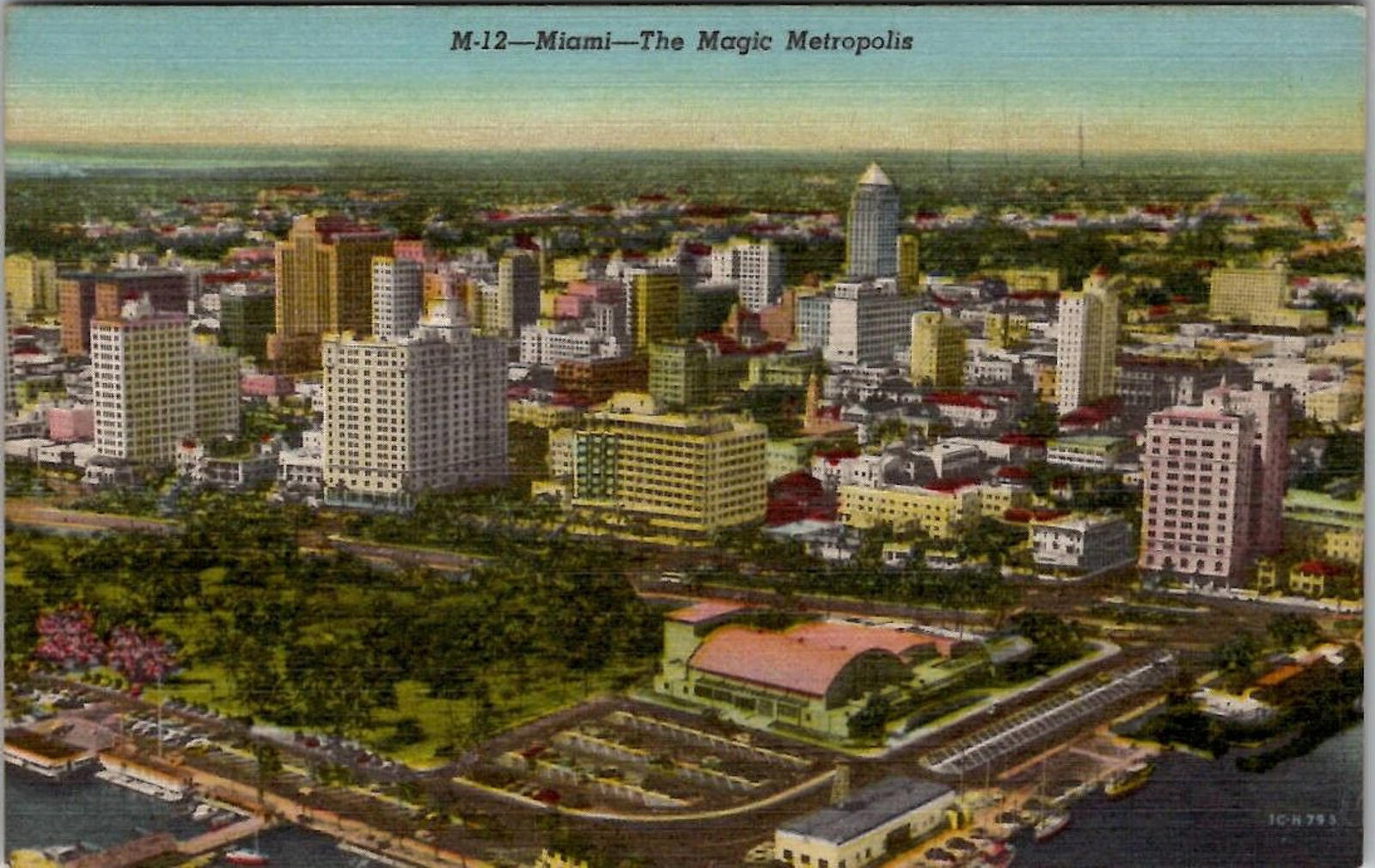 Miami The Magic Metropolis M-12 Linen Postcard Cityscape Florida 1960s UNP