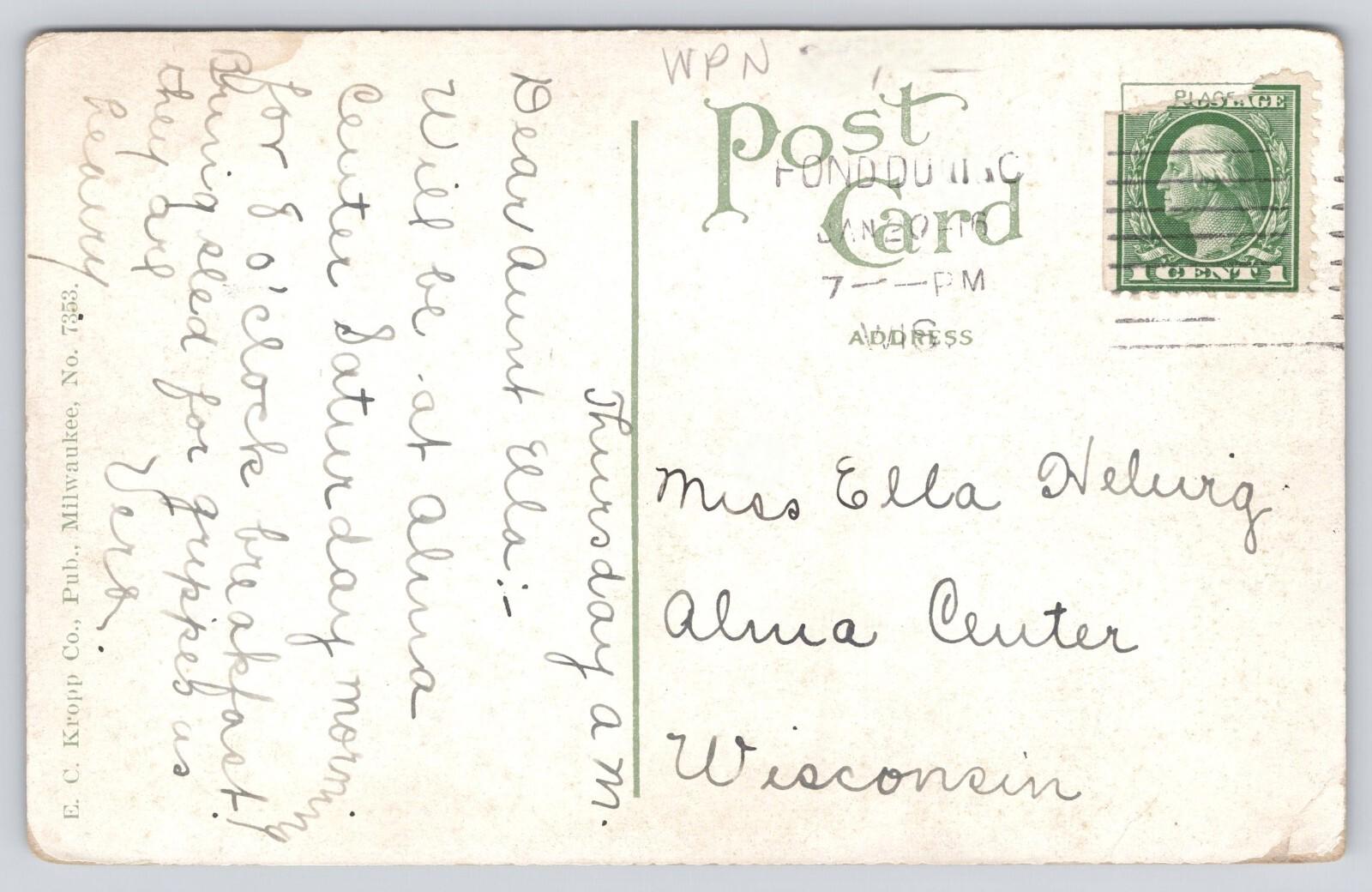Postcard Lake Side Park Fond du Lac Wis Red Letter EC Kropp PM Jan 20 1946