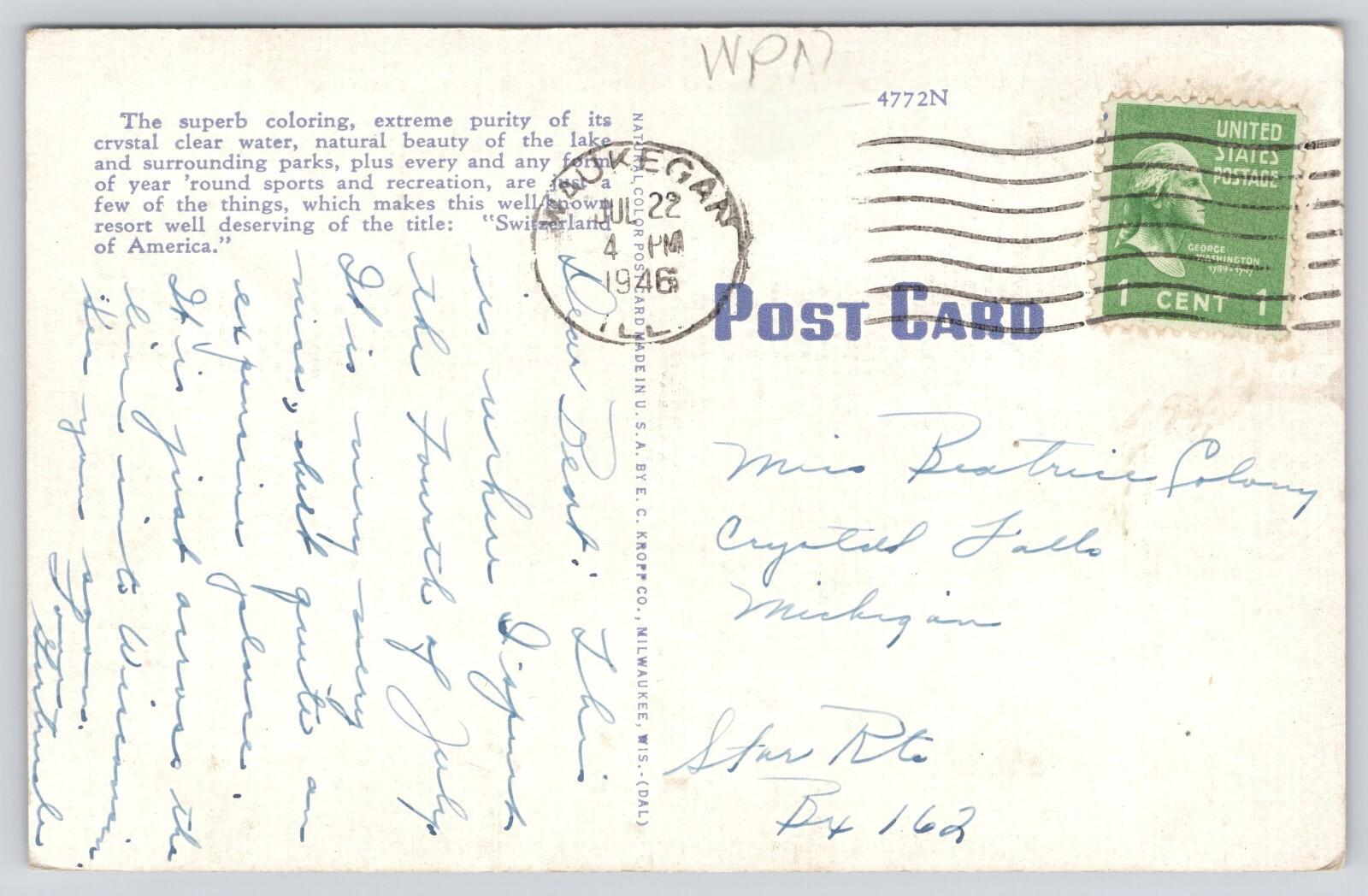 Postcard Municipal Recreation Building Lake Geneva Wis EC Kropp Natural Color