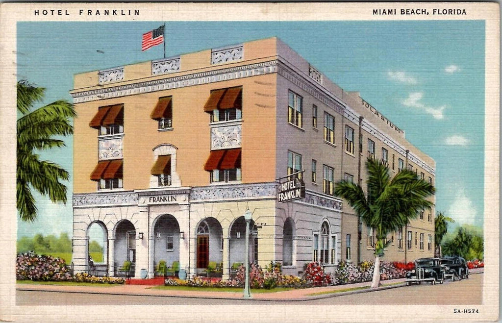 Postcard Hotel Franklin Miami Beach Florida 1936 PM Collins Ave Corner 9th St