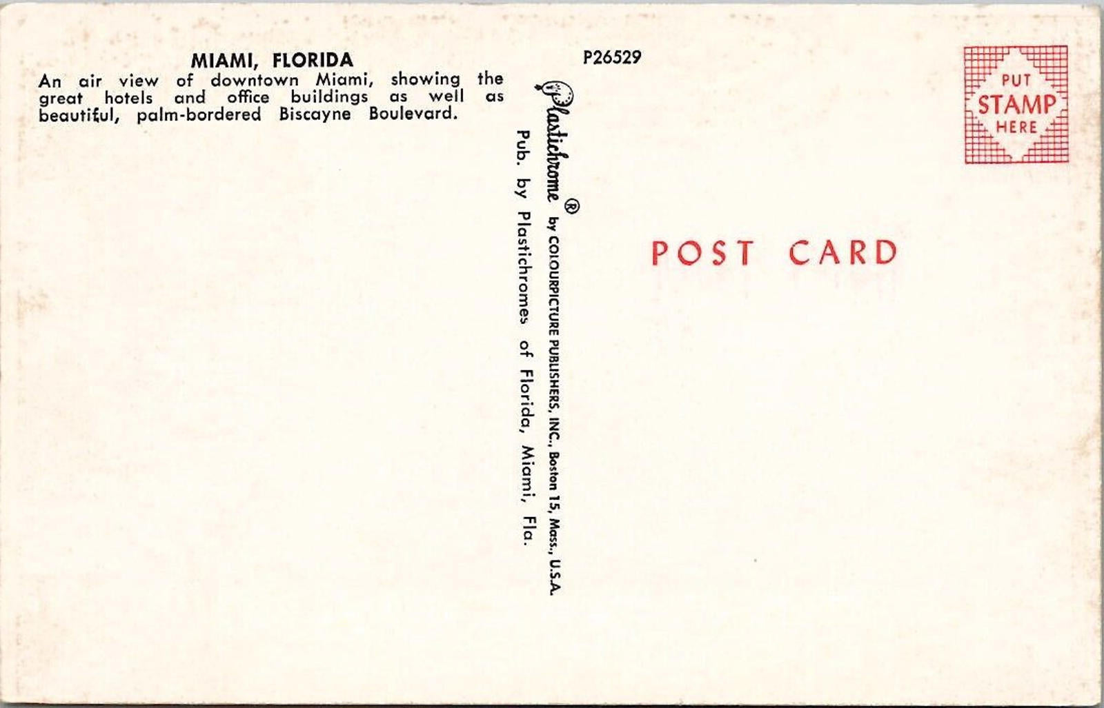 Historic Postcard Air View Downtown Miami Florida Biscayne Boulevard UNP