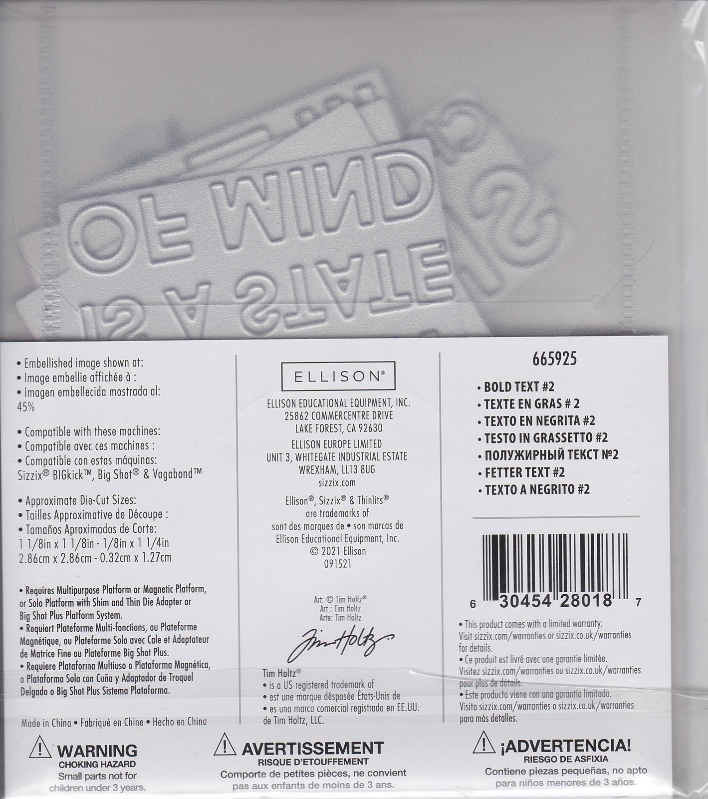 Sixxiz Thinlits Tim Holtz 665925 Bold Text #2 NIP 630454280187