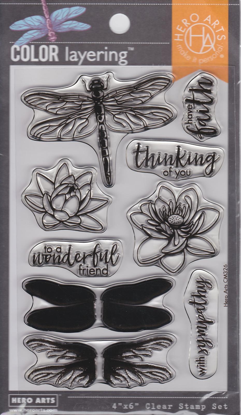 CM326 Color Layering Dragonfly 4"x6" Clear Stamp Set Hero Arts NIP 085700920360