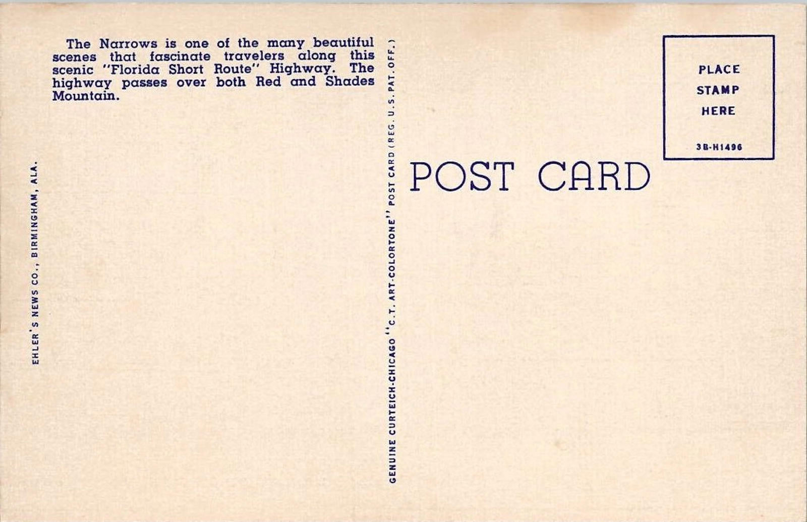 Postcard The Narrows Railroad River Highway 91 Florida Short Route Birmingham AL
