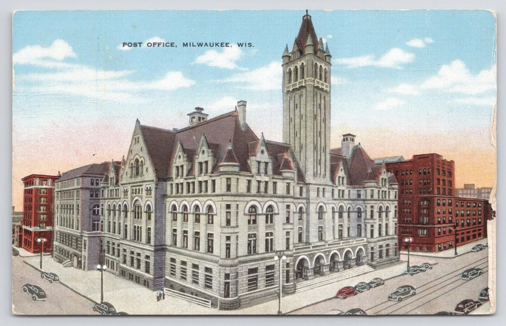 Postcard Main Post Office Milwaukee Wis on E Wisconsin Ave PM Rockford ILL 1946