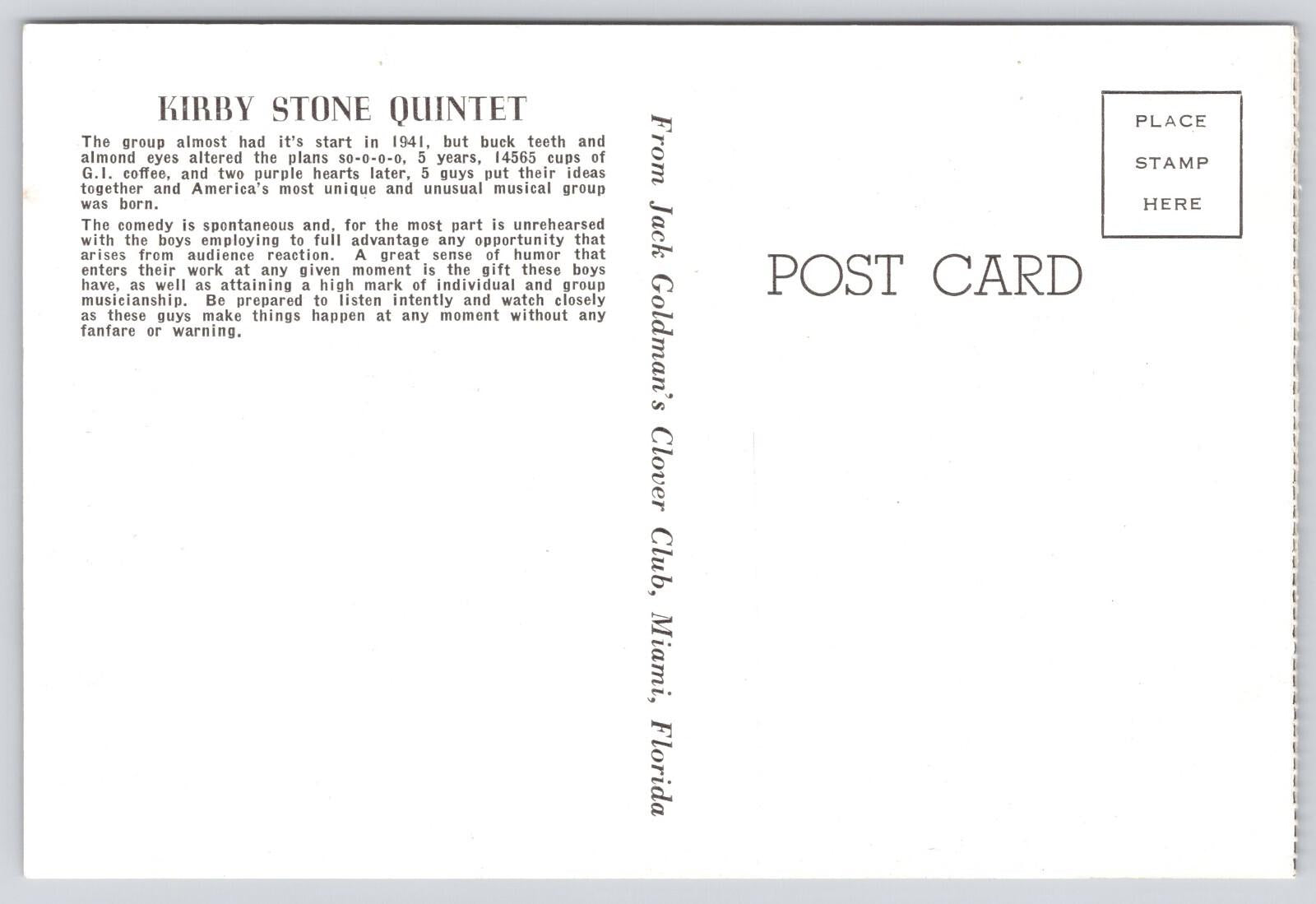 Postcard Kirby Stone Quintet Jack Goldman's Clover Club Miami Korner Cow-Eyes