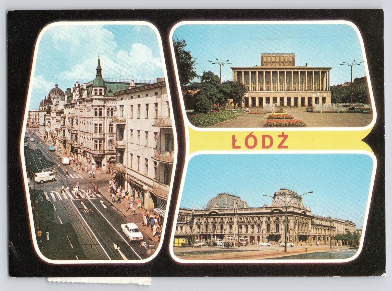 Postcard Lodz Polaska Buildings Automobiles Vintage Poland