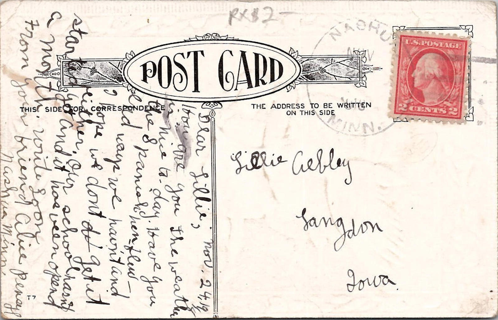 Postcard 1916 Thanksgiving Greetings Girl Pink Dress Turkey PM Minn