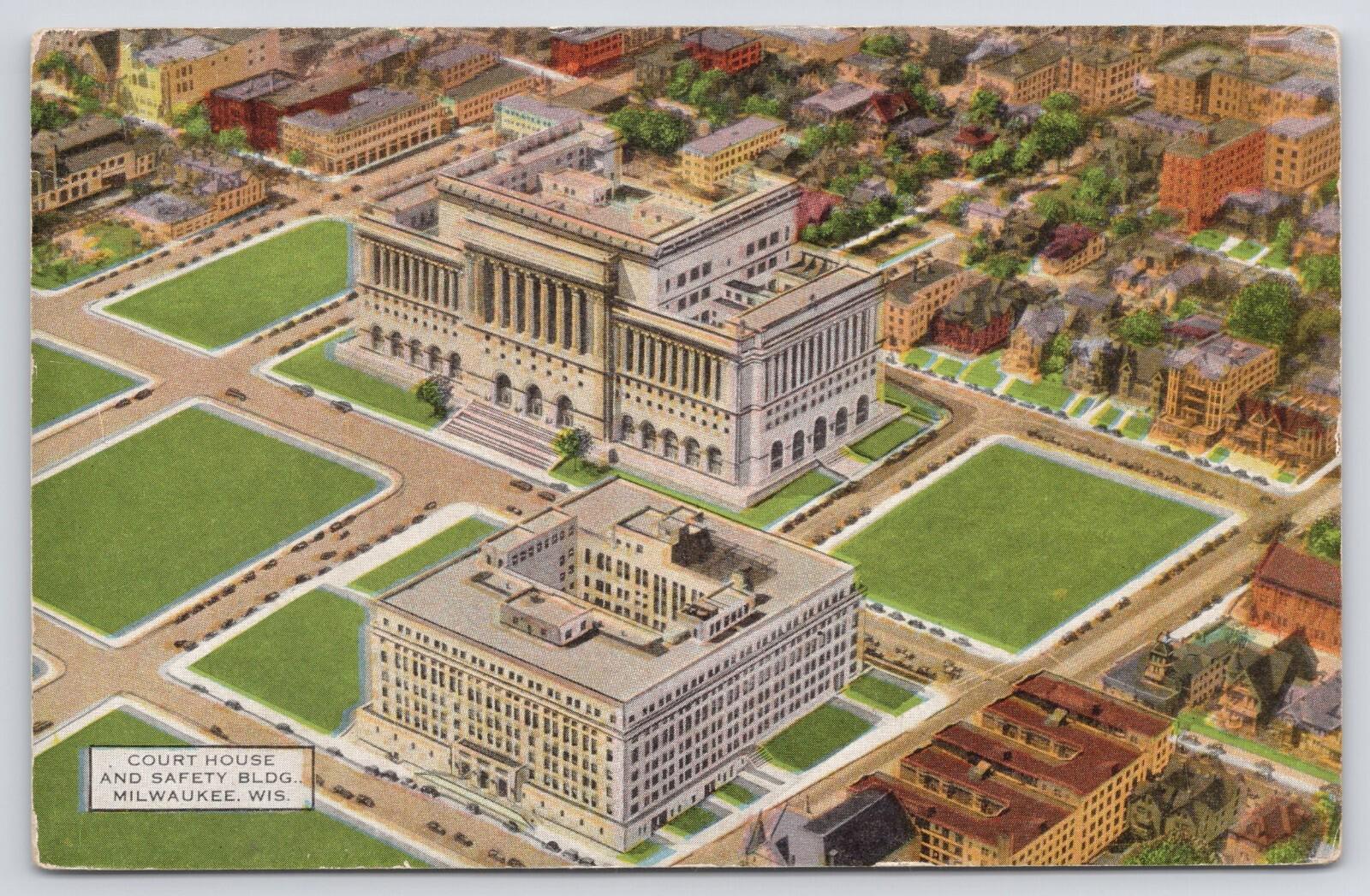 Postcard Court House and Safety Building Milwaukee Wis Police Jail Courts UNP