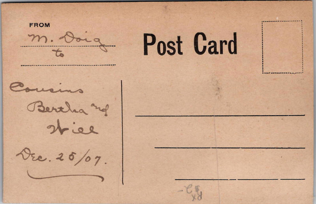 Antique 1907 Postcard with Forest Scene and Cloth Heart Motif Double Backed UNP