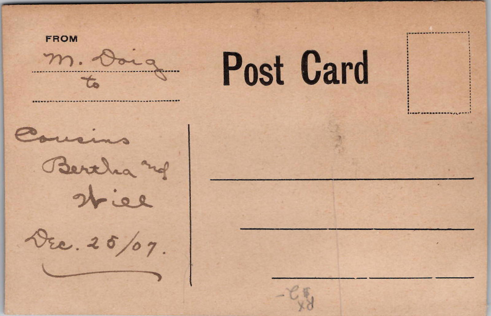 Antique 1907 Postcard with Forest Scene and Cloth Heart Motif Double Backed UNP