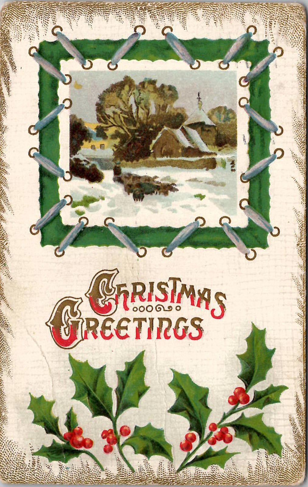 Antique Divided Back Christmas Greetings Postcard PM Milwaukee Wis embossed