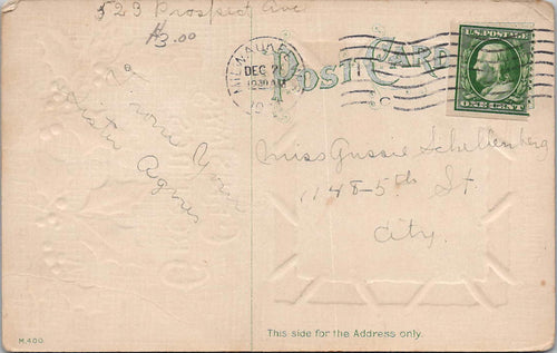 Antique Divided Back Christmas Greetings Postcard PM Milwaukee Wis embossed