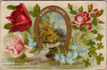 1909 Good Luck Postcard Floral and Horseshoe Design Best Wishes Happy Days