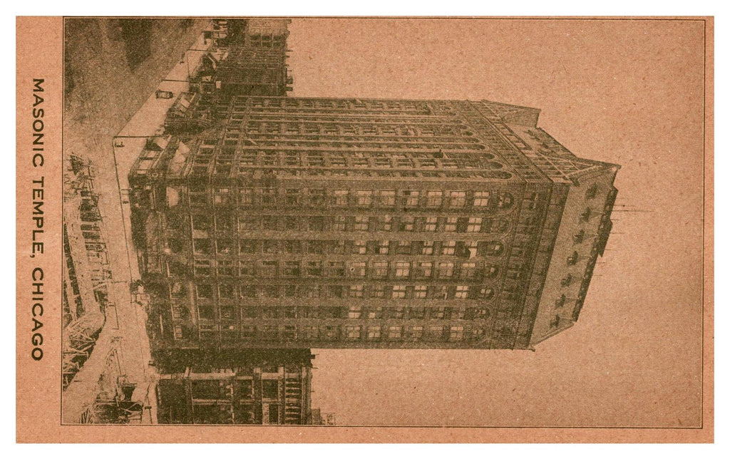 1909 Masonic Temple Chicago Postcard Sepia Toned Architectural View