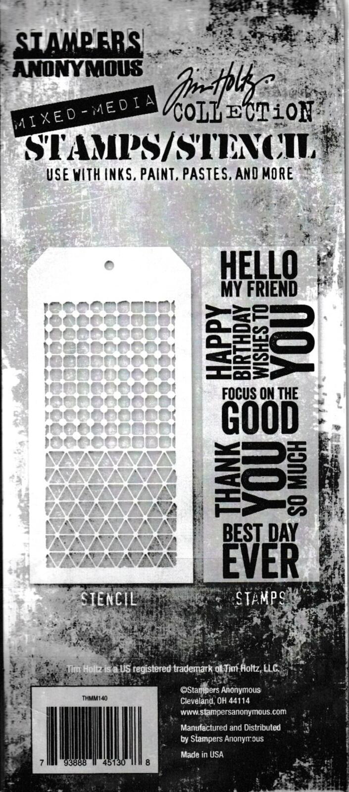THMM140 Bold Sayings Clear Stamp Grid Dot & Diamonds Stencil Set Tim Holtz