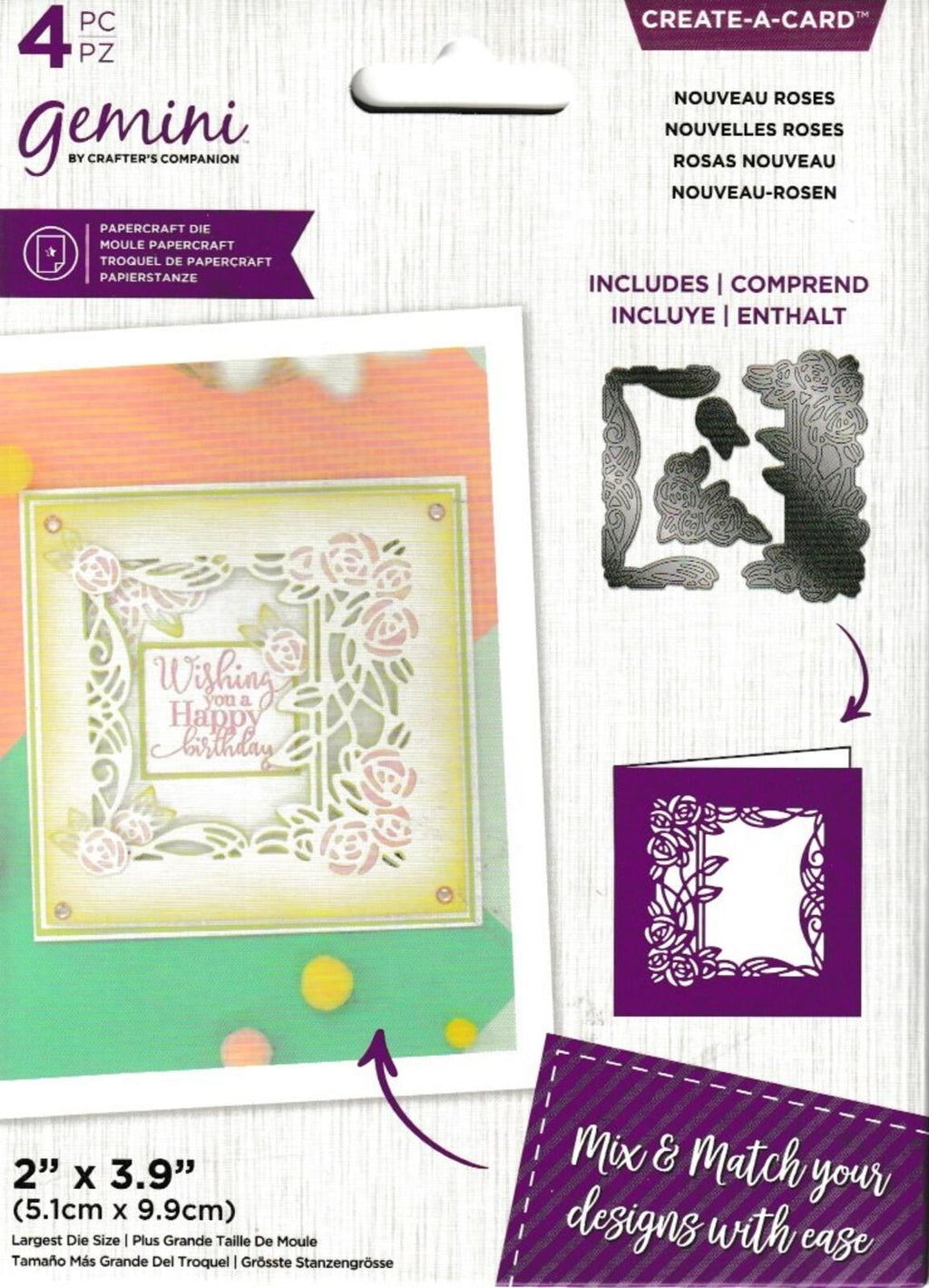 Gemini Create-A-Card Nouveau Roses Paper Craft Die Set 4 Pieces