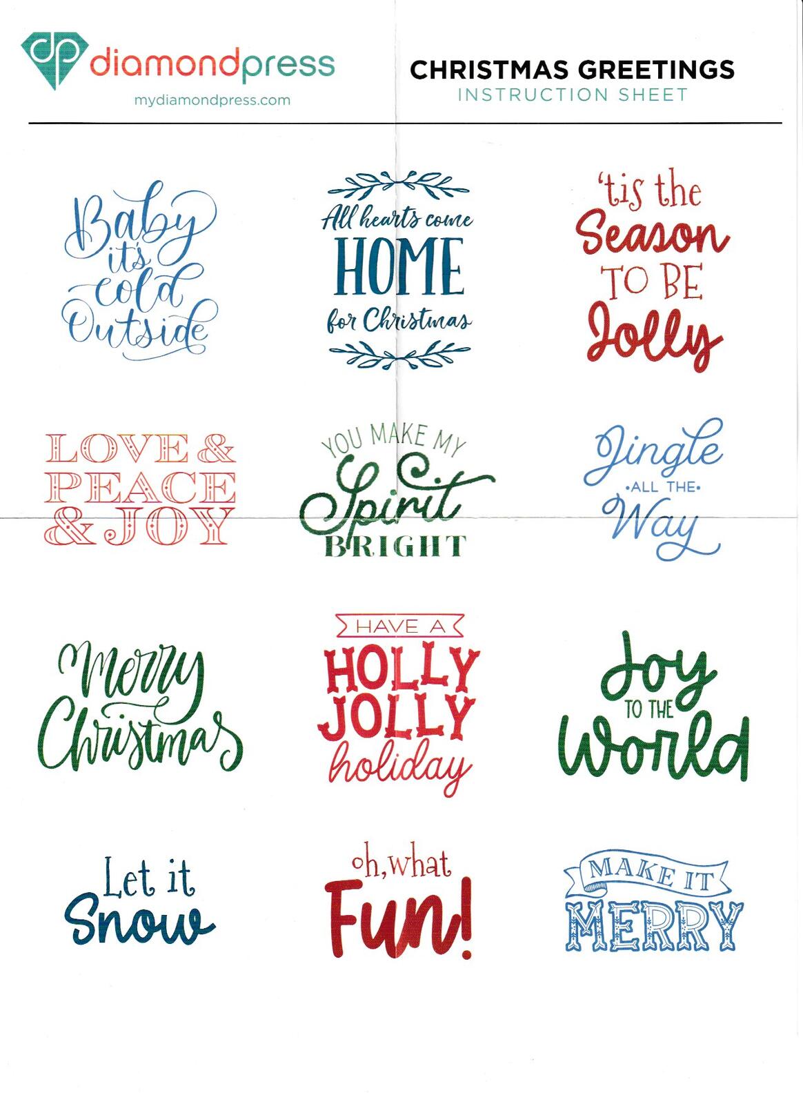883497 Diamond Press Christmas Greetings Large Stamp Kit  655222449399